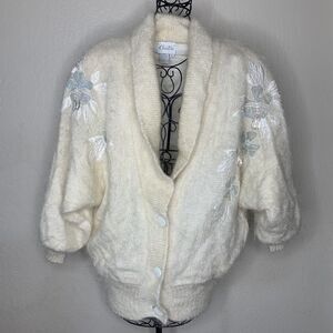Vintage Christine Beaded Mohair Blend Lined Cardigan Sweater